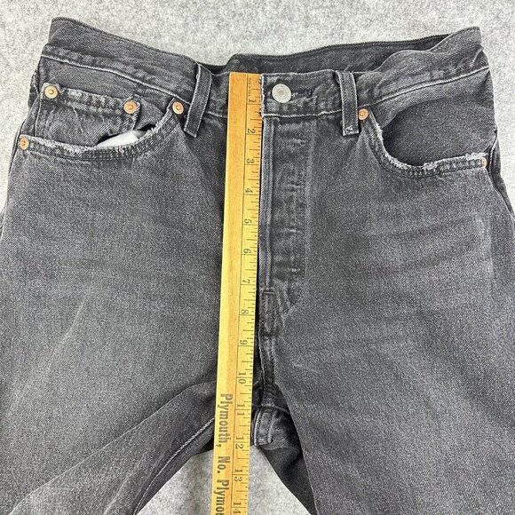 Levis Premium 501 Jeans Womens 29 Faded Black Distressed Studded Crop Big E Rock - Picture 11 of 16